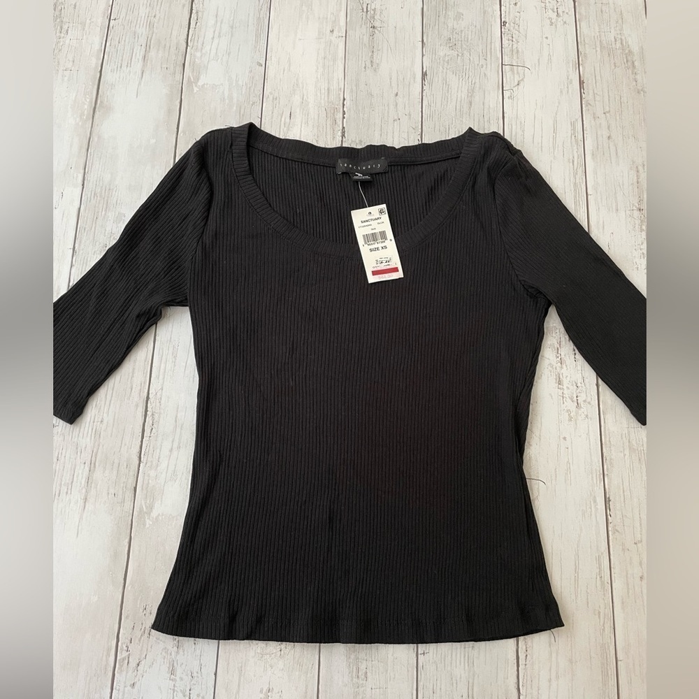 Sanctuary Black 3/4 Lenght Sleeves Top Black nWT